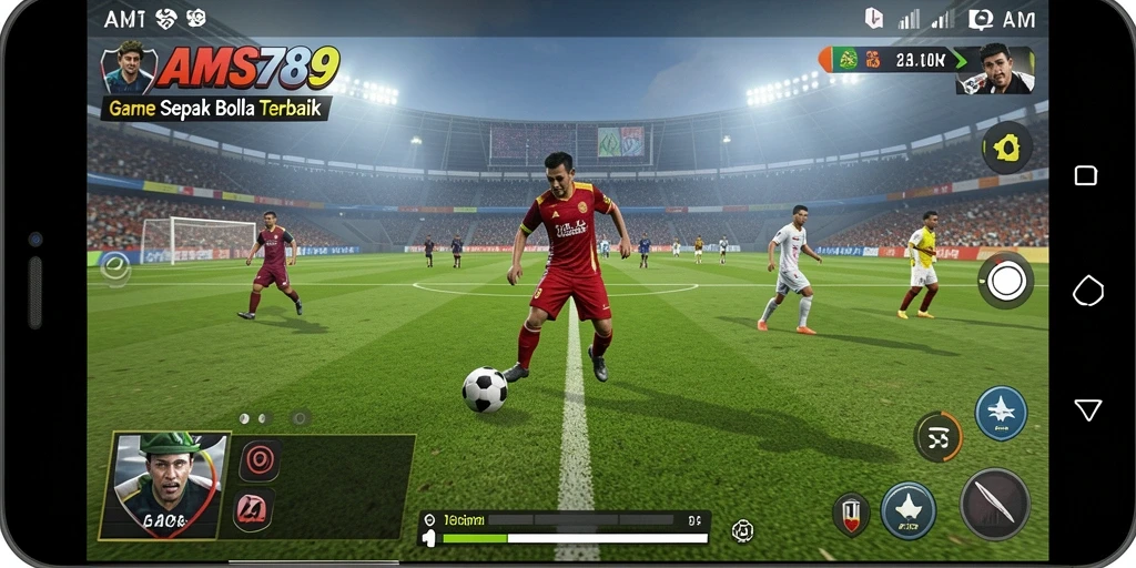 Screenshot menunjukkan gameplay mendebarkan dalam pertandingan sepak bola.