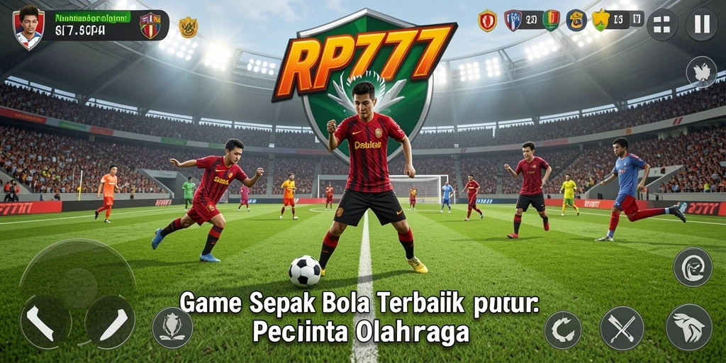 Screenshot gameplay RP777 yang menunjukkan aksi sepak bola yang intens.